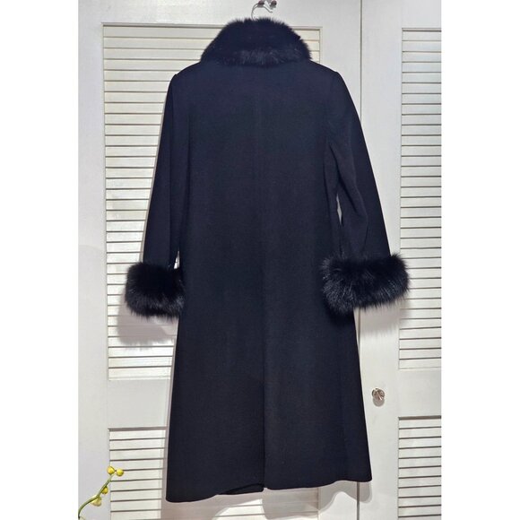 Forecaster Of Boston Women's Black Lambswool Long Coat With Fur Trim Size 6 235 - Picture 14 of 16